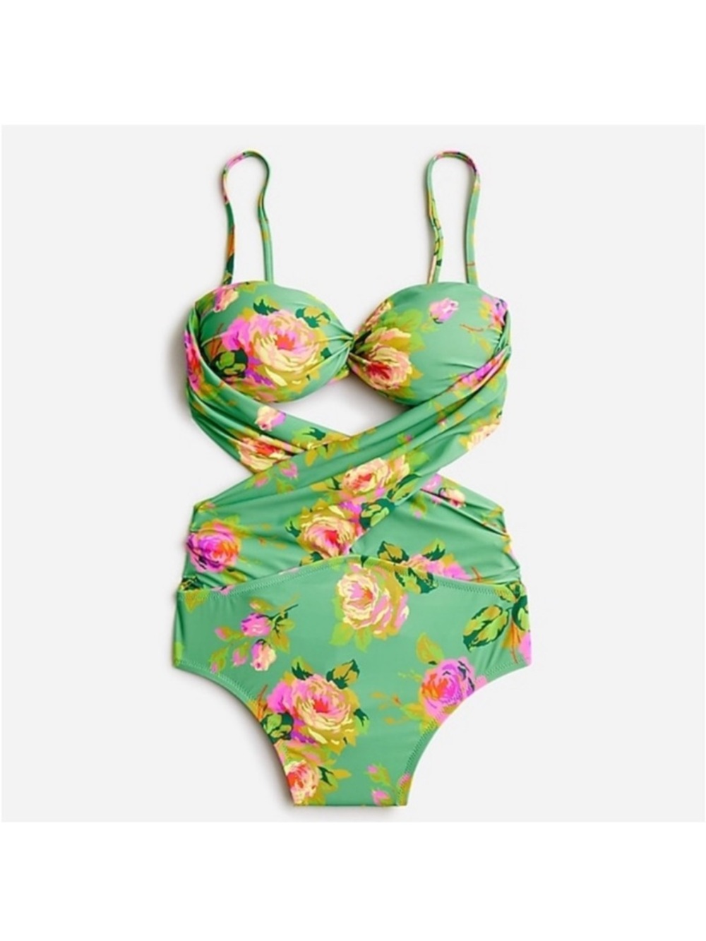 NWT J.Crew Crisscross Cutout Bandeau One-piece in Rose Garden Classic Green - Picture 1 of 4